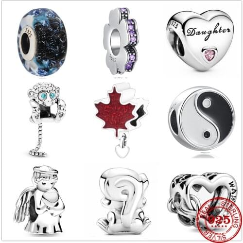 Fit Genuine 925 Original Pandora Charms Bracelet Sterling Monkey Maple Leaf Heart Pumpkin Car Angel Beads DIY women Jewelry