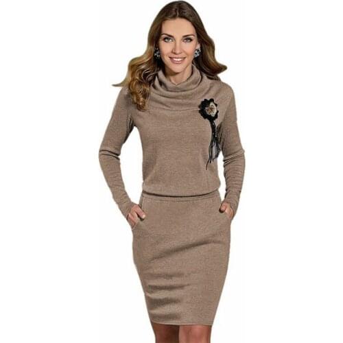 Six Senses 2018 Winter Autumn Women New Fashion Dress Turtleneck Long Sleeve Pullover Sexy Ukraine Ladys Dresses HM0033