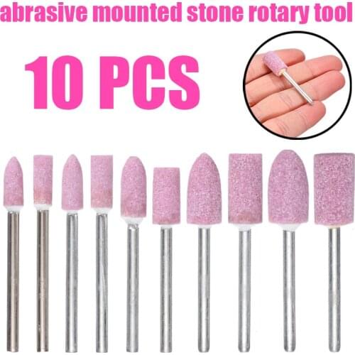 10pcs 1/8"Shank Abrasive Mounted Stone Polishing Grinding Rotary Wheel Bits DIY Abrasive Tool Cutting Edge Sharp Chrome Corundum