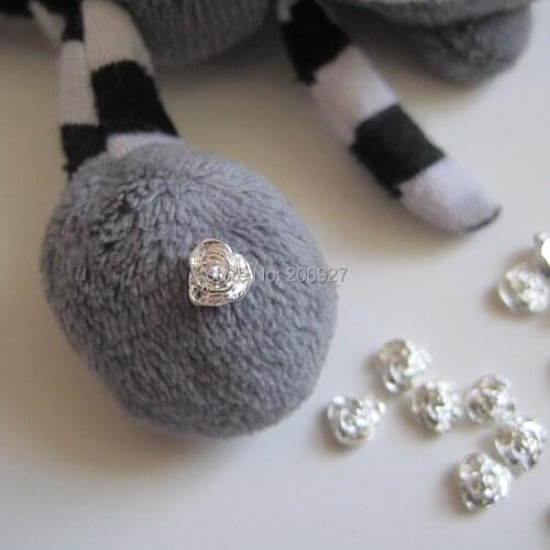 MD-125 10pcs Fancy Rhinestone Silver Rose Flower Deco Metal Charms Metal Deco Charms Nail Art