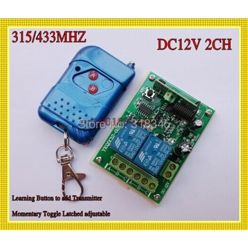 12V 2CH wireless remote control switch receiver board & transmitter remote controller 10A output state is adjustable 315/433MHZ