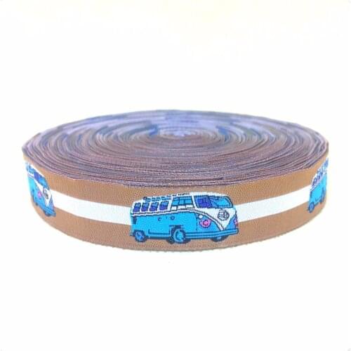 2014 NEW wholesale 5/8"(16 mmx10yards) Polyester Woven Jacquard Ribbon blue with bus KTZD15102104