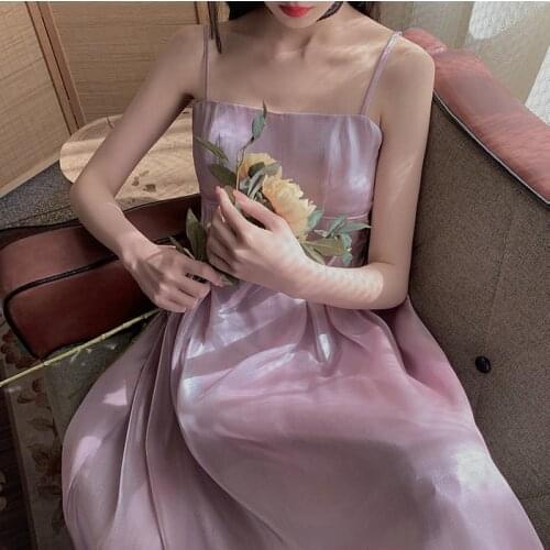 2021 Summer Thin Camisole Dress Women Sleeveless Elegant Fairy Strap Dress French Party Dress Korean Style Office Lady