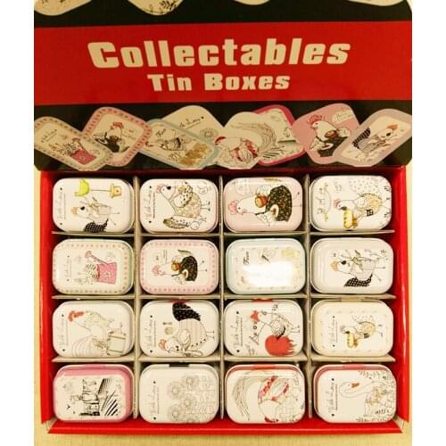 32pcs/box Cartoon design Tin Box Metal Coin Saver Small Jewerly Case Pill case 16designs Chocolate Box
