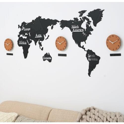 3D Large Size DIY World Map Wall Clock Creative Nordic Living Room Solid Wood Wall Decoration Wall Stickers Clock Wall Clock