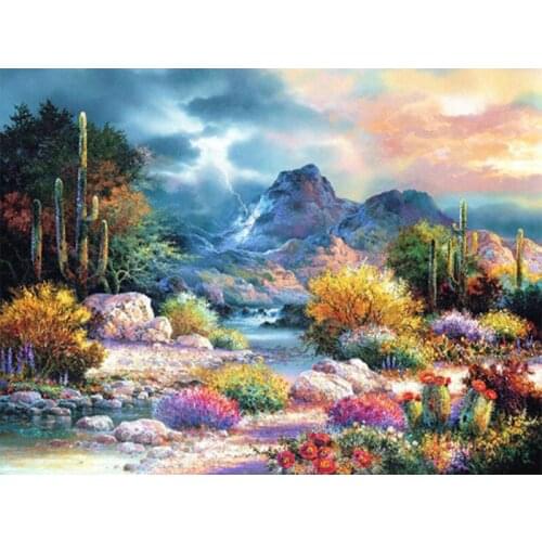 5D DIY Diamond Painting " landscape Cactus" Embroidery Full Round Diamond Cross Stitch Rhinestone Mosaic Painting Decor