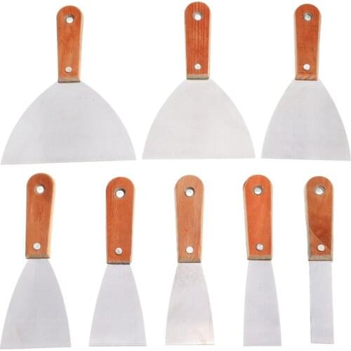 8Pcs Putty Knife Scraper Set Wall Shovel Carbon Steel Blade Plastering Knife Kitchen Cleaning Stripper Wood Handle Hand Tools