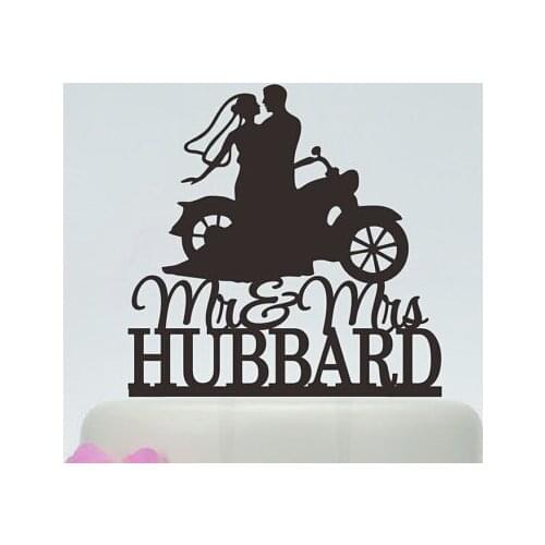 Acrylic wedding Cake Toppers motorbike couples custom bride groom name and date engagement bridal shower party decorations