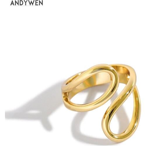 ANDYWEN 925 Sterling Silver Geometric Irregular Open Bangle Adjustable Rings Women Fashion Fine Jewelry For Women Party Jewelry