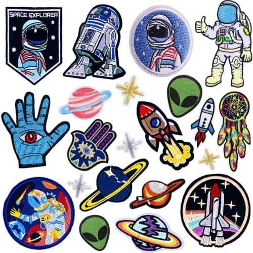Astronaut/Alien/Cute Planet Embroidery Sticker Iron-On Transfers For Clothing DIY T-Shirt Patches Personality Embroidery Sticker