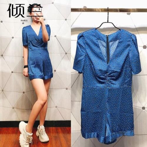 Patads French minority casual pants printed V-neck short sleeve sexy lady conjoined pants autumn and winter co00069