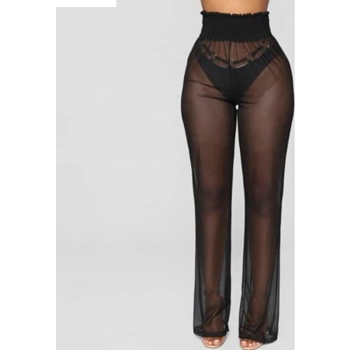 Women Fashion Falling Out Cover Up Pants Sexy Ultra-thin Transparent Wide Leg Bottoming Pants