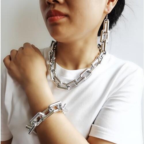 Exaggerated Big Link Choker Necklace for Women Punk Hip Hop Acrylic CCB Chain Necklace Steampunk Women Jewelry Accessories