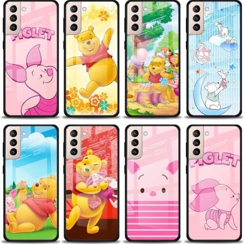 Disney Pink Piglet Tempered Glass Cover For Samsung Galaxy S21 Plus Ultra M21 M31 M51 A52 A72 Phone Case Coque