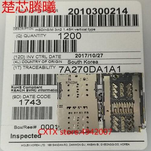 CHUXINTENGXI MOLEX 2010300214 For Samsung S7 SD SIM Card Reader Connector Socket Holder Slot NEW Original SIM SD Card Reader