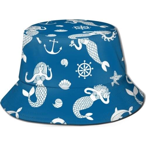 CINESSD Lovely Mermaids And Sea Elements Unisex Casual Sun Hat Bucket Hat for Women Bob Hip Hop Caps Summer Fisherman Hat Panama