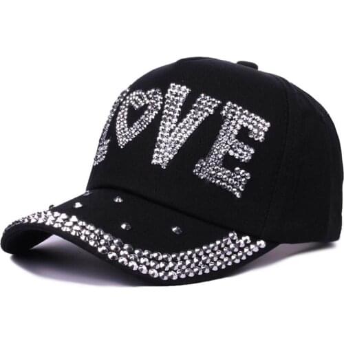 Doitbest Women Rhinestone love letters Baseball Cap mens Diamond Cap Girls SnapBack Gorras Spring Summer Unisex Hip Hop Sun hat
