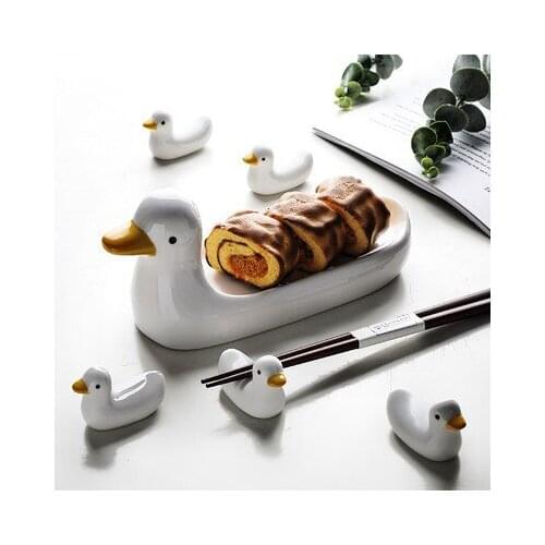 Household white duck chopsticks holder creative chopsticks pillow lovely ceramic tableware Japanese Kitchen cartoon