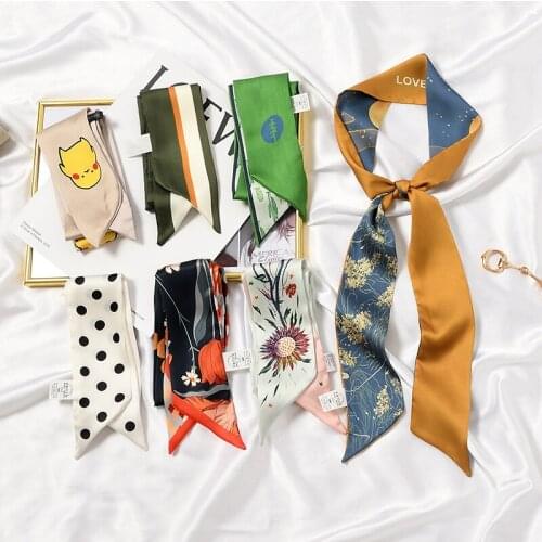Double-sided Small Ribbon Thin Long Silk Scarf Decoration Female Tie Bag Handle Scarves Casual Hair Ribbon Streamer Neck Shawl
