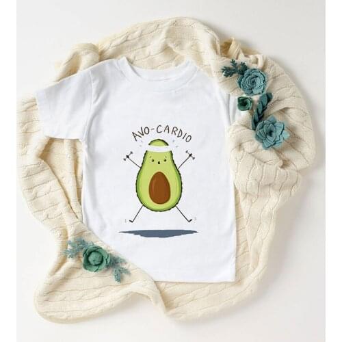 Fashion Avocado Sport Painting Printing Novelty Cozy T Shirt Girl Kawaii Boy Clothes Cute Girls Tshirt Summer White Kids Shirt