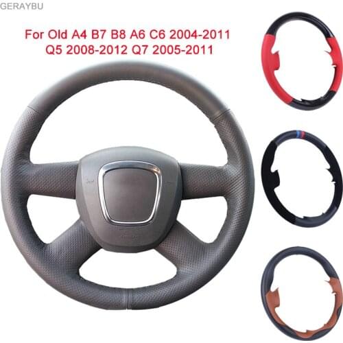 GERAYBU Custom DIY Black Leather Hand-sewn Car Steering Wheel Cover For Old A4 B7 B8 A6 C6 2004-2011 Q5 2008-2012 Q7 2005-2011