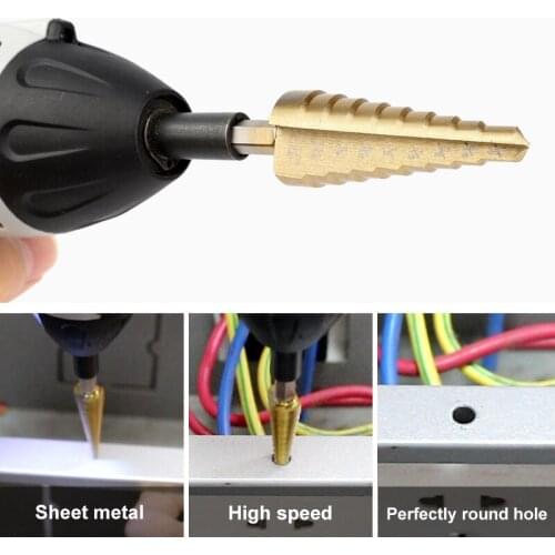 Wood Tool Brocas Para Metal Tool Titanium Coated Straight Flute Step Drill Bits Essential Hardware Tool Pagoda Drill Bit Set