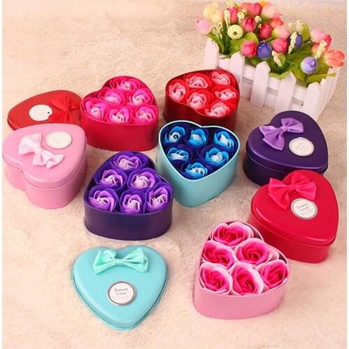 6Pcs Rose Tin Box Heart Artificial Soap Flower Case Scented Bath Body Petal for Wedding Festival Party Dec Valentine Gift #40