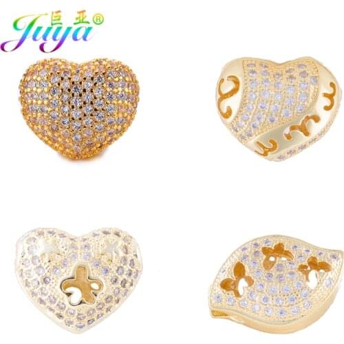 Juya DIY Gold/Rose Gold Hear Beads Small Hole Charm Beads Supplies For Women Natural Stones Beadwork Jewelry Making