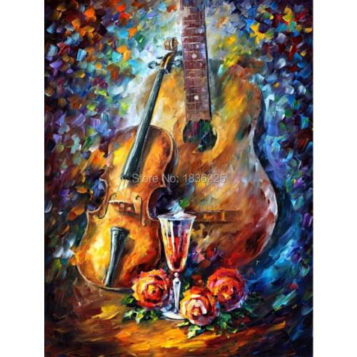 Oil paintings knife Special Design High Quality guitar classic oil painting Hand Paint Abstract Guitar Canvas Oil painting