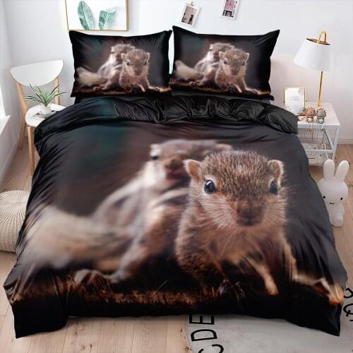 3D Digital Design Cute Squirrels Black Bedding sets Children Duvet cover sets Quilt case 3-pieces Single Double King Sizes