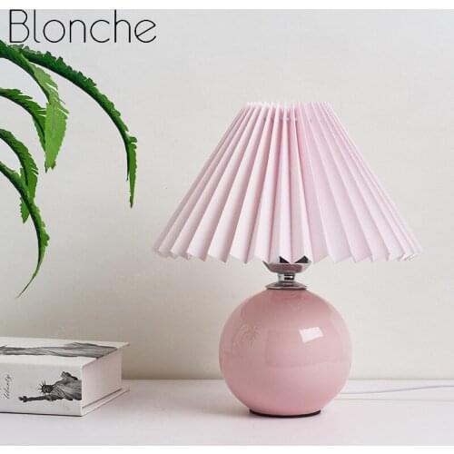 Korean Pleated Table Lamp Ins DIY Ceramic Desk Lamps for Living Room Home Decor Cute Lamp Bedroom Bedside Light Fixtures E27