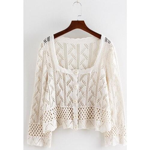 Hollow small jacket womens short knit sweater long-sleeve cardigan summer sun protection clothing shawl women