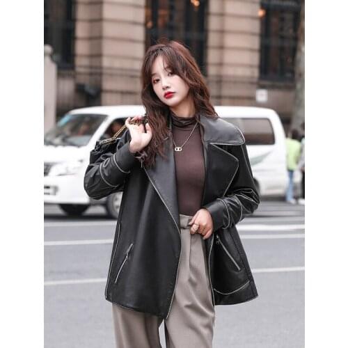 Anyin leather womens short 2021 new spring and autumn leisure small leather hooded sheep leather jacket