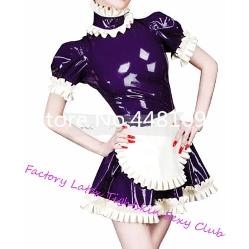 Latex Lolita Laced Dresses with Apron Cosplay Dress Sexy Maid Costumes Plug Size Custom Made sexy halloween costume