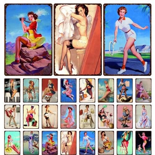 Pin Up Girl Metal Sign Tin Sign Plaque Metal Vintage Sexy Beauty Poster Wall Decor For Garage Bar Pub Club Man Cave Retro Signs