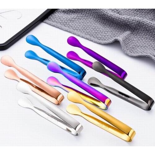 Mini Colorful Stainless Steel Sugar Tongs Ice Cube Tongs Food Serving Tongs Clip Tea Party Bar Kitchen Accessories