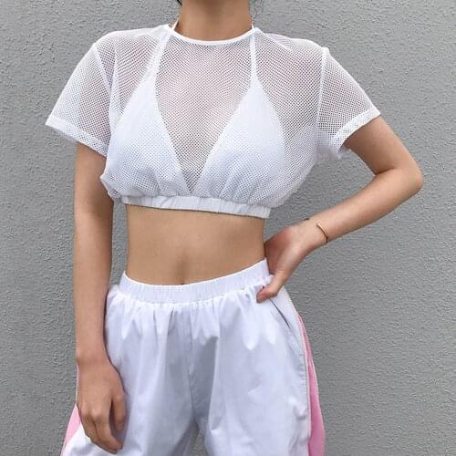 Fashion Streetwear Style Lace-Up Vest See-Through Mesh Fake Two-Piece Blouse Top For Women Active Wear Clothing Underwear