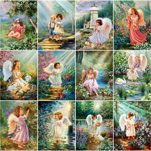 MomoArt Diamond Mosaic Girl Cross Stitch Kits Diamond Painting Angel Full Drill Square Embroidery Portrait Rhinestone Wall Decor