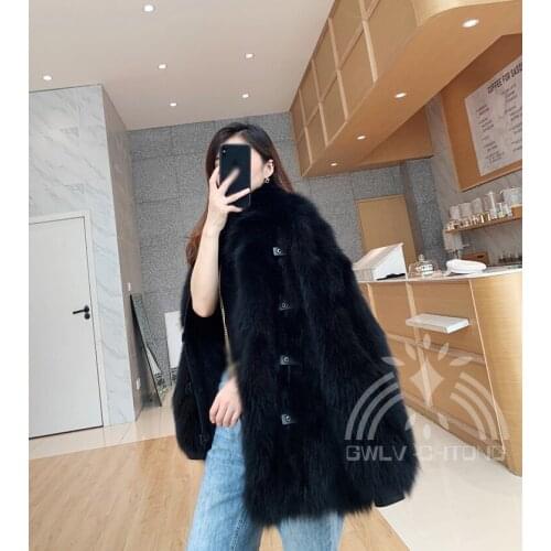 Real genuine natural fox fur coat women fashion loose style warm jacket winter overcoat outwear for girl