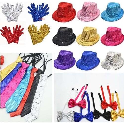 NEW Children Jazz Hat Stage Dance Performance Sequin Magic Show Bar Party Up Dancing Hat,Glove,Tie,bow tie. GIFT