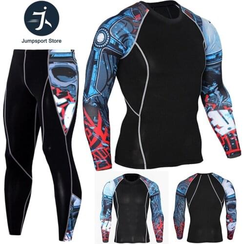 New Jogging compression run Set long sleeve MMA tactics Quick-drying Gym T-shirt Leggings Suit Sportswear Fitness Running suit