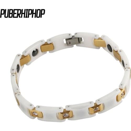 New Magnetic Bracelet Women White Ceramic Energy Germanium Bracelets Hand Chain Gold Color Hologram Bracelets Custom Size
