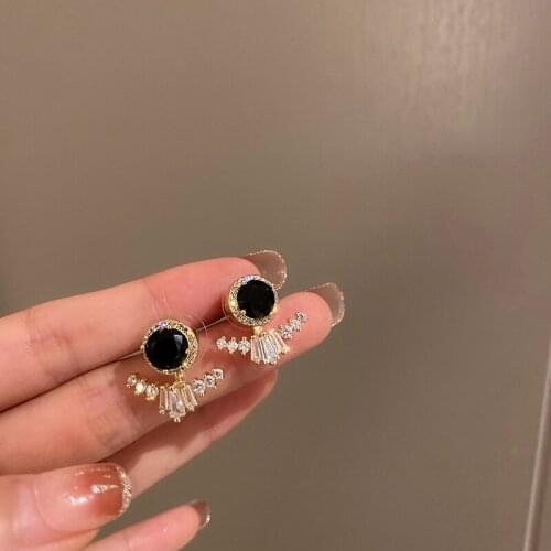 Origin Summer Temperament Black Circle Crystal Cubic Zircon Dangle Earring for Women Girls Exquisite Metallic Earring Jewelry