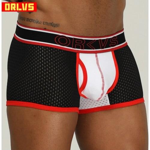 ORLVS Brand male underwear sexy gay boxer cueca tanga calzoncillo men boxer para hombre men interior hombre shorts mesh OR201