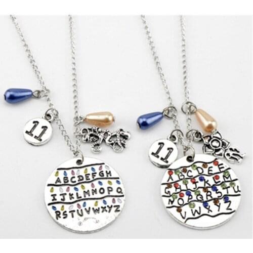 Stranger Things Cosplay Necklace Alphabet Light Wall Penda Monster Charms Eleven Letters Beads Necklace Best Friend Gift Jewelry