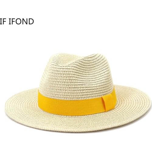 Fashionable Women Natural Paper Straw Hats Summer Wide Brim Beach Panama Sun Caps Travel Jazz Fedoras caps