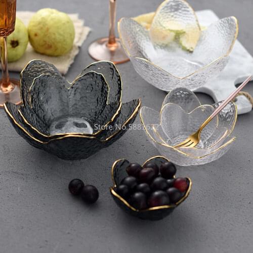 Nordic Home Decoration Gold Inlay Dry Fruit Bowls Decorative Crystal Glass Fruit Bowl Dessert Bowl Salad Bowl Baby Snack Bowl