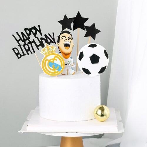 Passion Football Theme Party Happy Birthday Banner Cartoon Boy Soccer Cupcake Topper Flags Decorate Kids Birthday Party Supplies