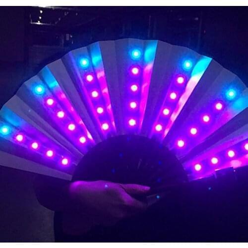 LED Glowing Fan Colorful LED Light Hand Held Folding Fan Party Halloween Dance Music Bar Props Gift with Remote Control