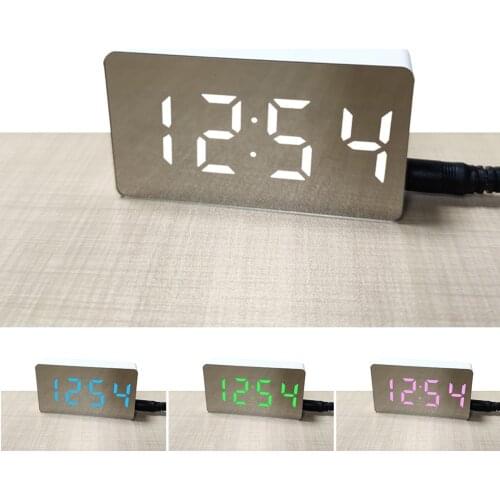 Mini LED Mirror Digital Alarm Clock Night Light Portable Thermometer Display Mirror Lamp USB Charging Electronic Clock Home Deco